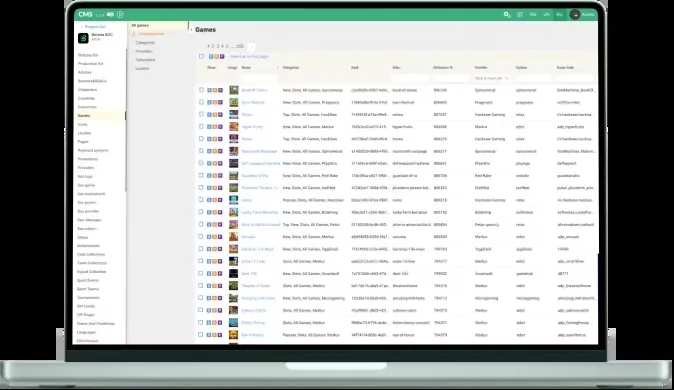 The Soft2Bet content management system on a laptop